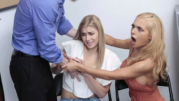 Hot milf Babe Blossom and her stepdaughter accused of shoplifting and then penalized by a security guard.
