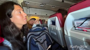 Public airplane affair: passionate and reckless public blowjob experience