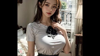 3D animated Asian model in a maid costume, ASMR cootchie masturbation