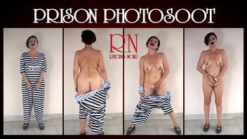 A prisoner in a prison, a woman who has been imprisoned, she is forced to undress for the camera. Cosplay. Utter video